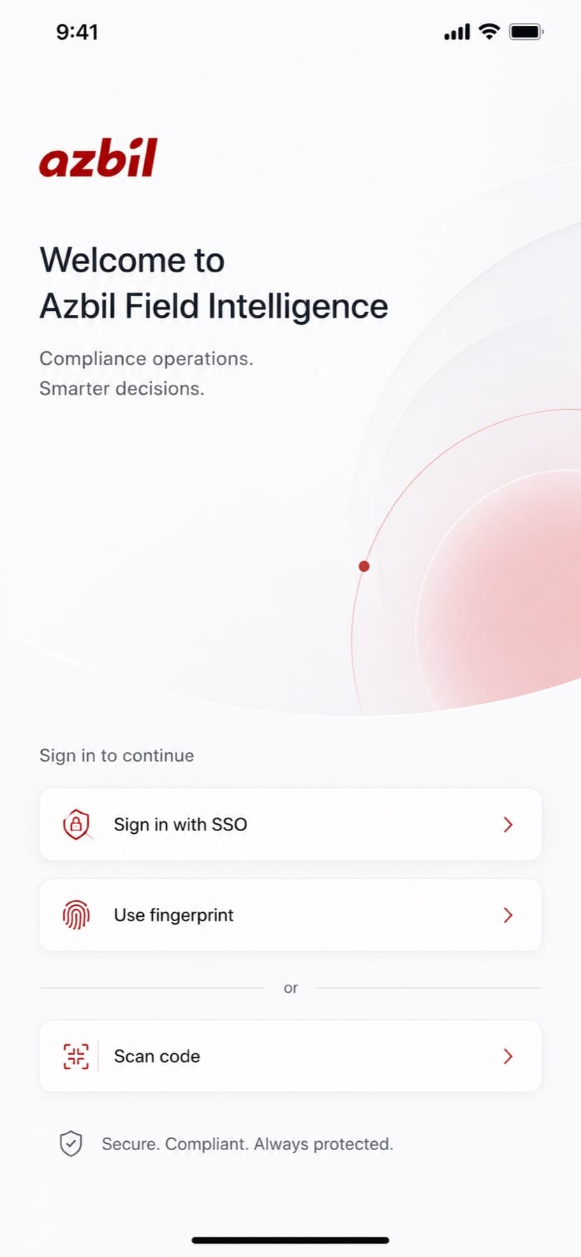 Azbil field intelligence welcome screen