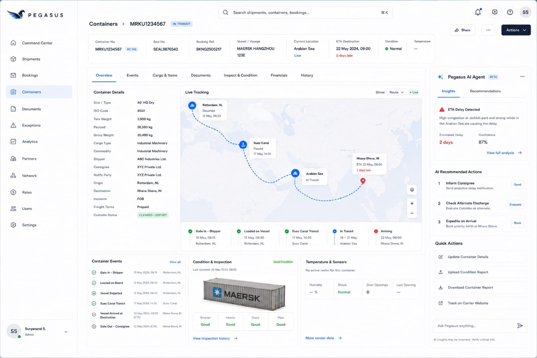 Container tracking dashboard
