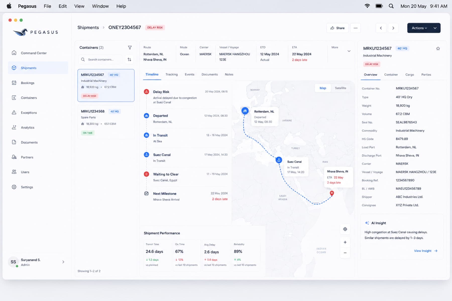 Shipment delay dashboard