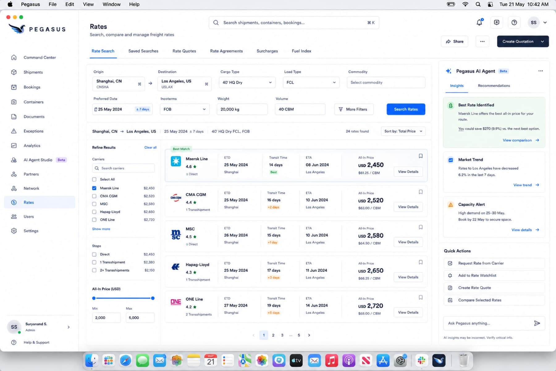 Freight rates dashboard