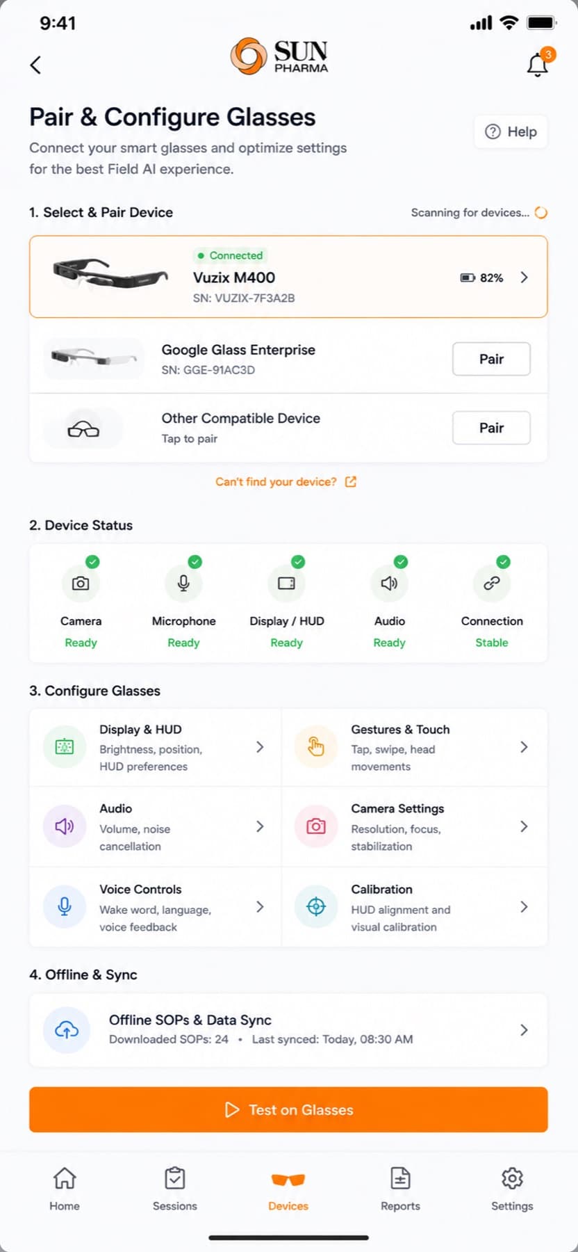 Pairing and configuring smart glasses