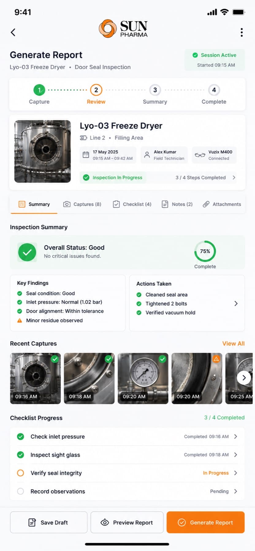 Generating an inspection report